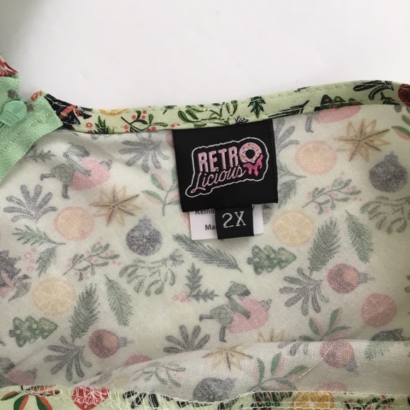 Retro Licious Women’s Dress Christmas Print Green Multicolored Size 2X - Picture 7 of 12